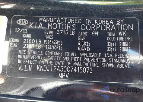 2012 Kia Soul z USA, uszkodzony, nr VIN KNDJT2A50C7415073